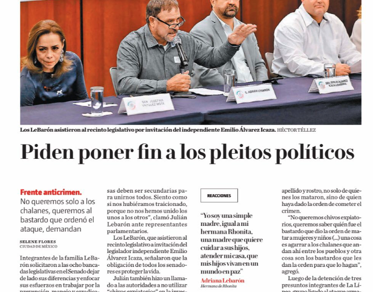 REFORMA Piden poner fin a los pleitos políticos