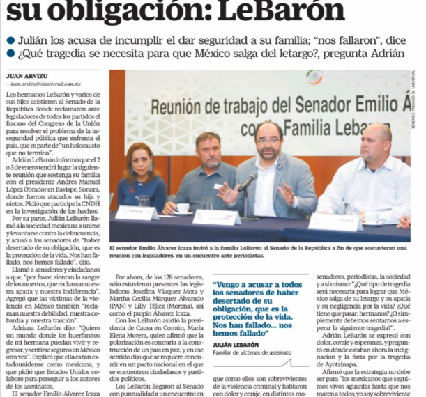 UNIVERSAL Senadores desertaron de la obligación: LeBarón
