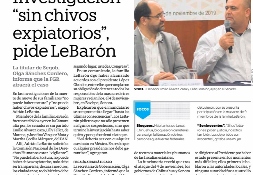 ECONOMISTA Investigación sin “chivos expiatorios” pide LeBarón
