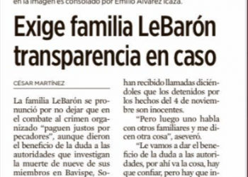 EXCELSIOR Exige LeBarón transparencia en el caso