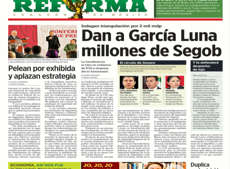 REFORMA dan a García Luna millones de SEGOB