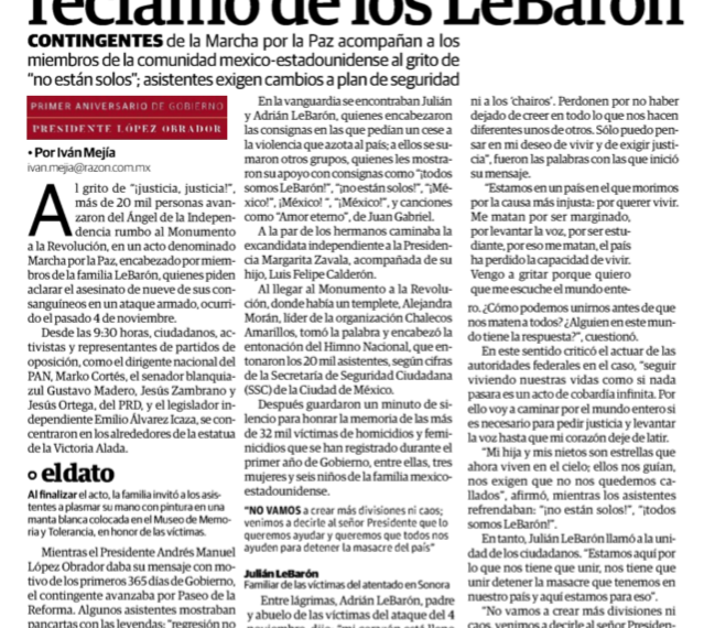 LA RAZÓN Se unen 20 mil voces al reclamo de los Lebarón