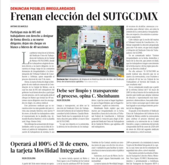 Frenan elección en SUTGCDMX
