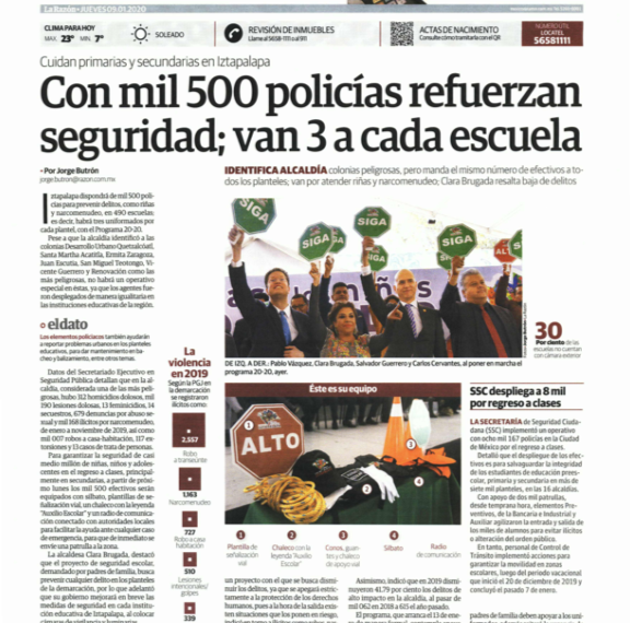 Cuidan escuelas en Iztapalapa con mil 500 policías