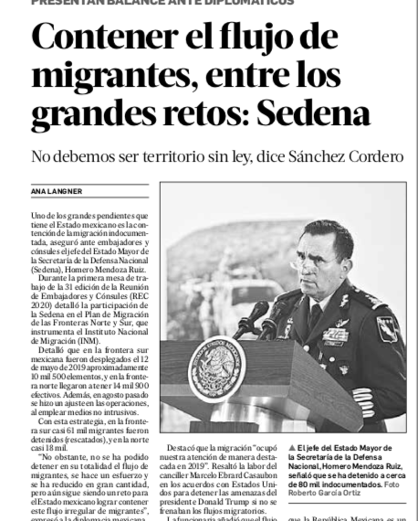 Sedena busca contener el flujo de migrantes en 2020