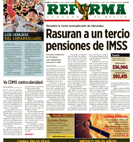 Rasuran a un tercio pensiones de IMSS