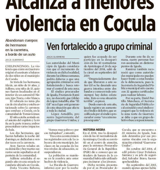 Alcanza a menores violencia en Cocula