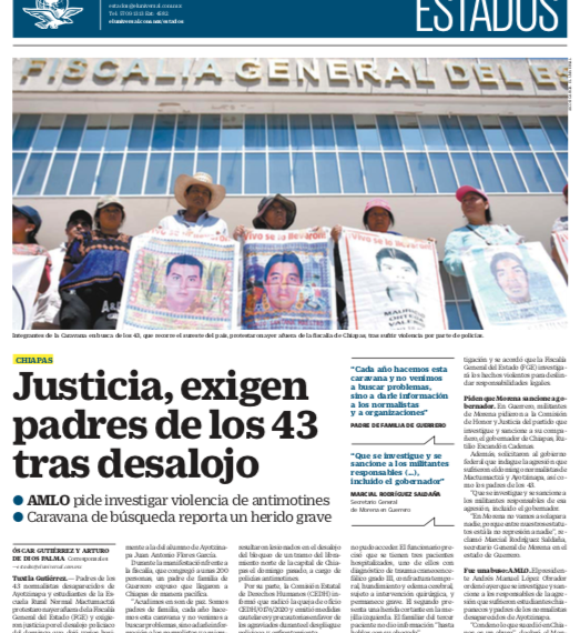 Justicia, exigen padres de los 43 tras desalojo
