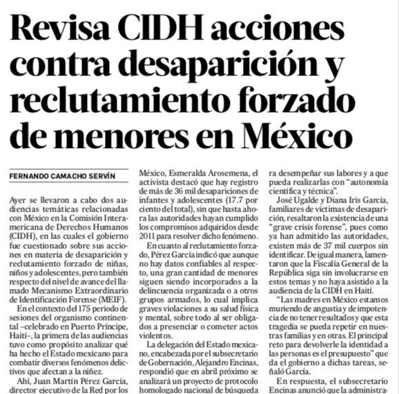 Revisa CIDH acciones contra desaparición y reclutamiento de menores en Mx