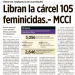 Libran cárcel 105 feminicidas