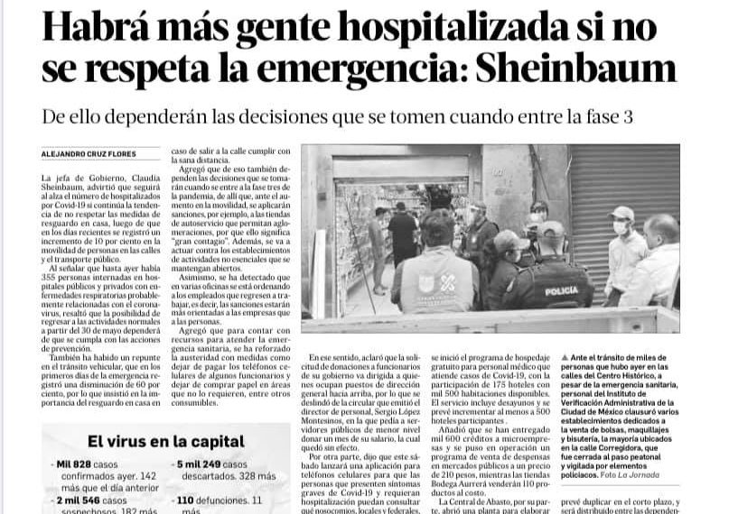 Habrá más gente hospitalizada si no se respeta la emergencia: Sheinbaum