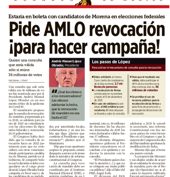 Insiste AMLO unificar elección con revocación de mandato