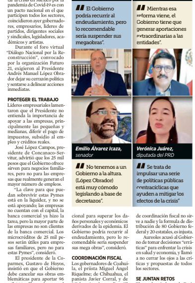 Diálogo por la reconstrucción nacional: Demandan pacto ante la crisis