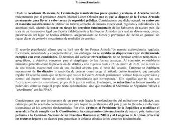 La Academia Mexicana de Criminología en contra de la participación desregulada de militares