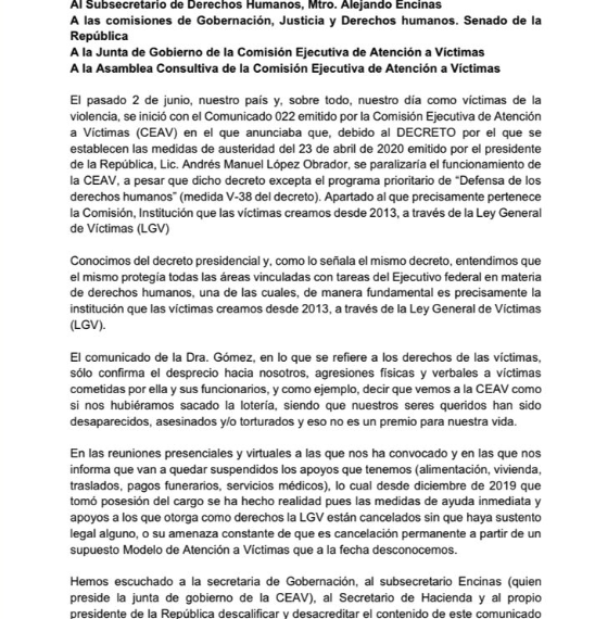 Víctimas y colectivos fijan postura sobre titular de la CEAV