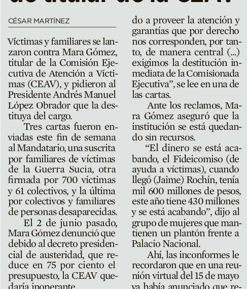 solicitan destitución del titular de la CEAV