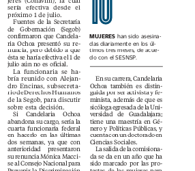 Candelaria Ochoa renuncia a la Conavim