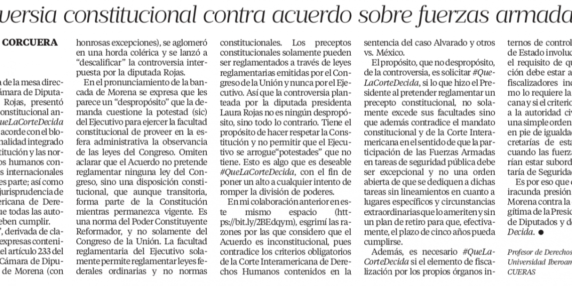 Controversia constitucional contra acuerdo sobre fuerzas armadas