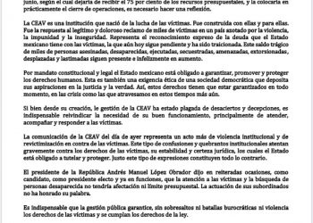 Mi opinión en relación al supuesto recorte de recursos a la CEAV