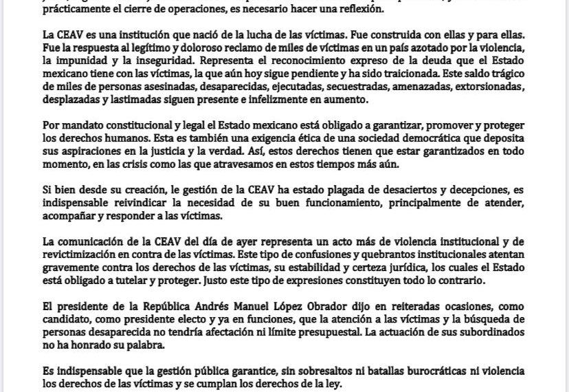 Mi opinión en relación al supuesto recorte de recursos a la CEAV