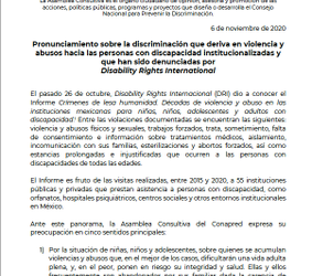 CONAPRED, pronunciamiento sobre la discriminación y violencia hacia las personas con discapacidad