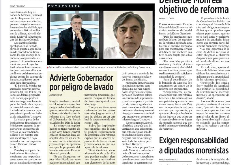 Sobre Ley Banxico prevén riesgos para reservas