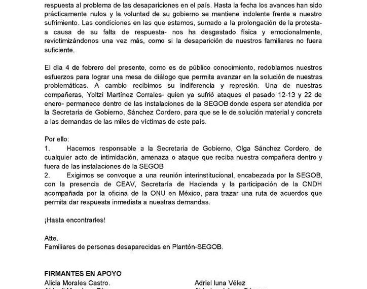 COMUNICADO Plantón de familiares de personas desaparecidas