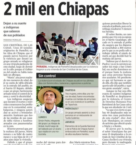 Huyen por violencia 2 mil personas en Chiapas