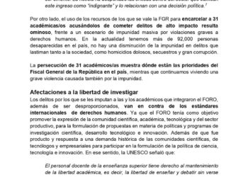 Condenamos la persecución política, emprendida por FGR contra 31 científicos/as