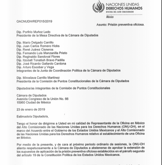 “Debería eliminarse la prisión preventiva oficiosa del ordenamiento jurídico mexicano”: ONU-DH