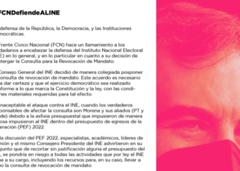 El comité promotor del Frente Cívico Nacional rechaza la campaña de acoso al INE #YoDefiendoAlINE