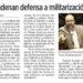 Condenan defensa a militarización