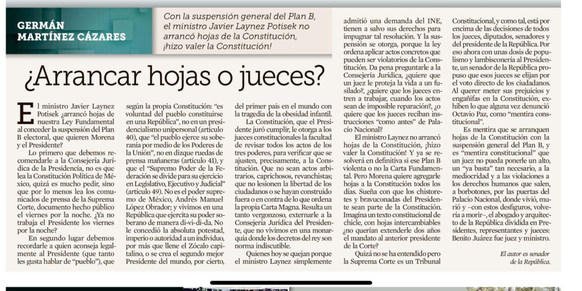 El Ministro Laynez no arrancó hojas de la Constitución, ¡hizo valer la Constitución!